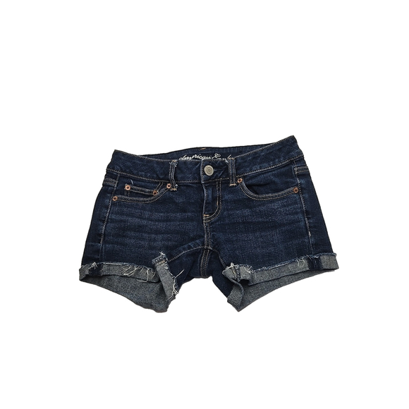 American Eagle Low Rise Denim Shorts Size 0 Y2K Distressed Cutoff Festival - Picture 3 of 12